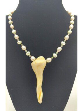 Freshwater Pearls and Swarovski Crystals Necklace Shell Pendant & Sterling Clasp
